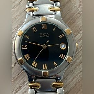 ESQ by Movado Rare Black Dial Watch Two-Tone Bracelet Date Window New Crystal